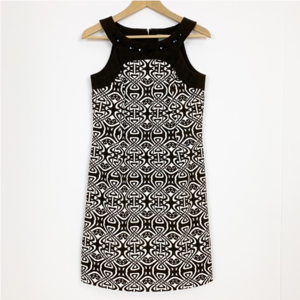 Ann Taylor Embellished Geometric Brown Dress